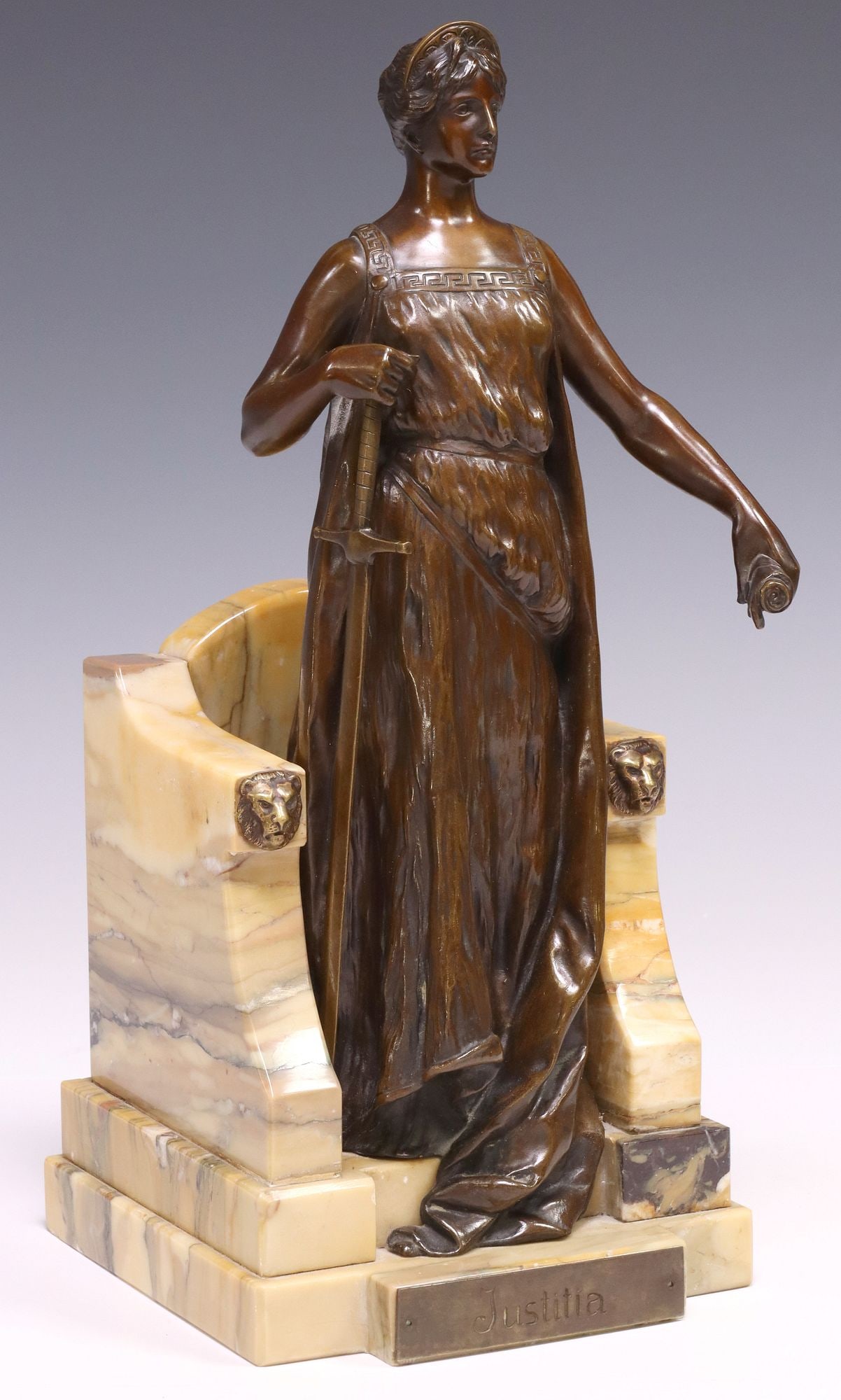 AFTER FERDINAND FRICK (1878-1939) BRONZE & MARBLE SCULPTURE JUSTICE (1 of 6)