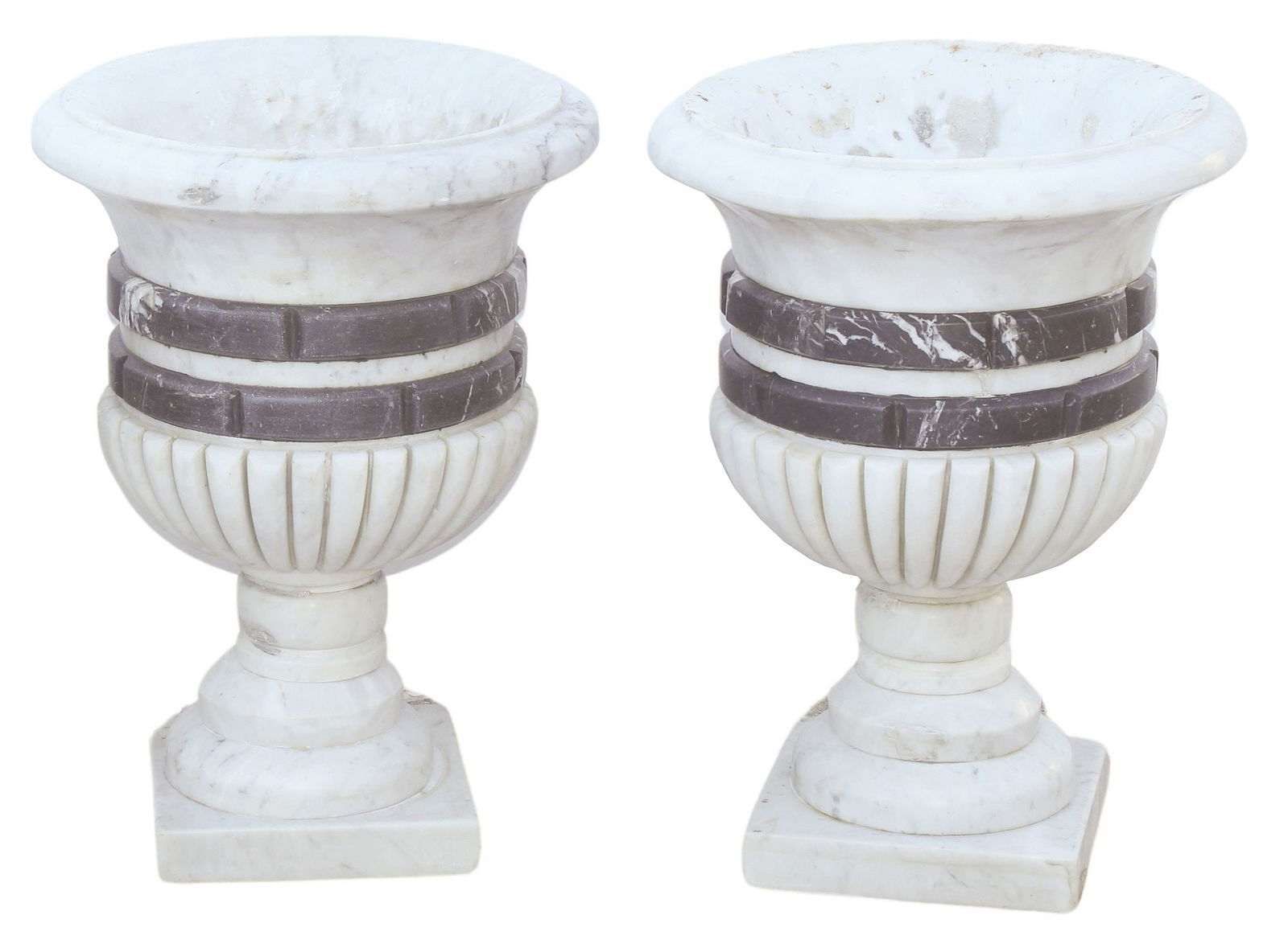 (2) NEOCLASSICAL STYLE WHITE & BLACK MARBLE GARDEN URNS (1 of 3)
