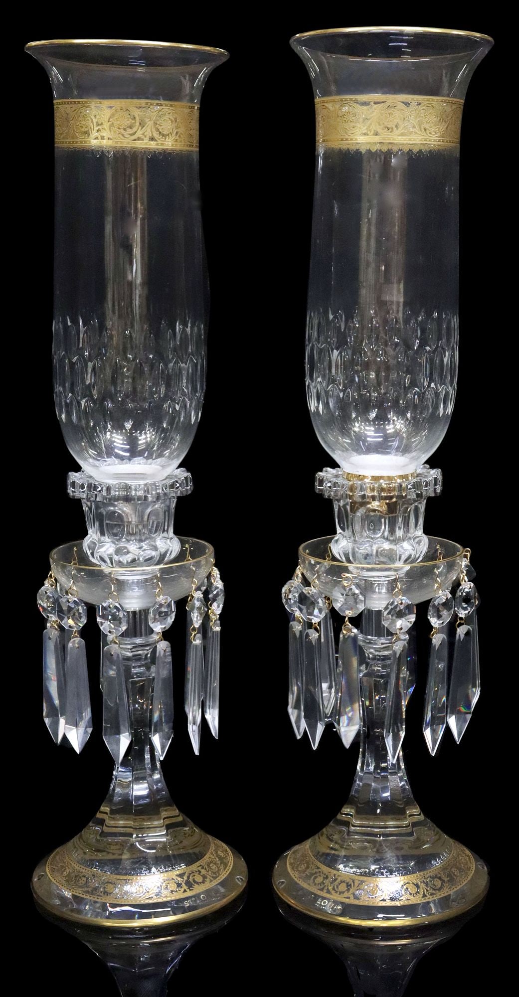 (2) FRENCH ST. LOUIS THISTLE CRYSTAL HURRICANE CANDLESTICKS (1 of 4)