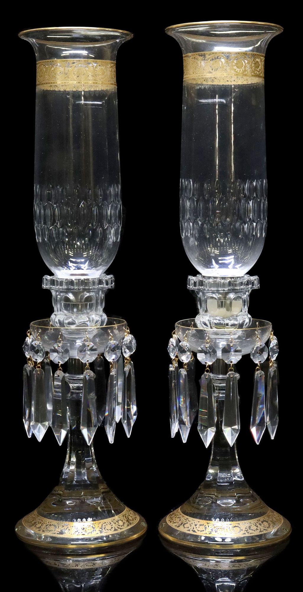 (2) FRENCH ST. LOUIS THISTLE CRYSTAL HURRICANE CANDLESTICKS (1 of 4)
