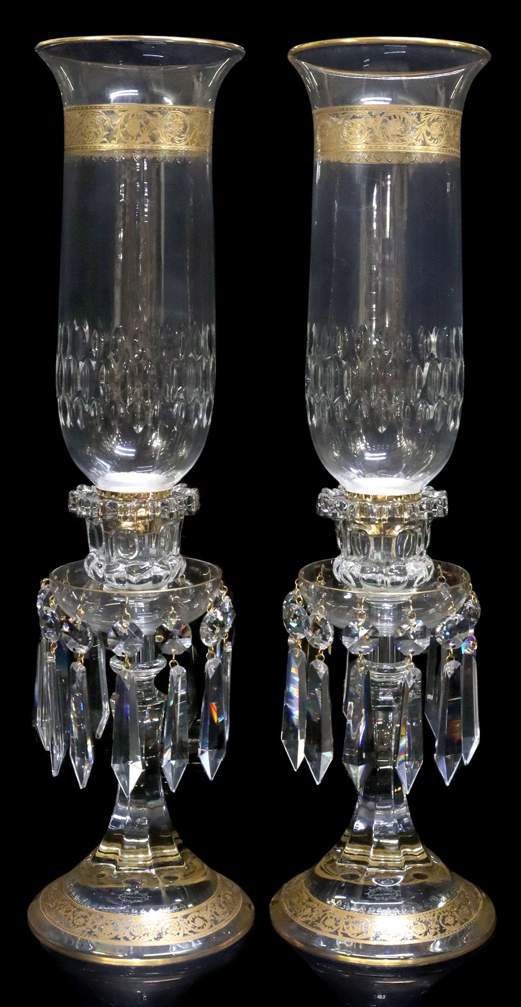 (2) FRENCH ST. LOUIS THISTLE CRYSTAL HURRICANE CANDLESTICKS (1 of 4)