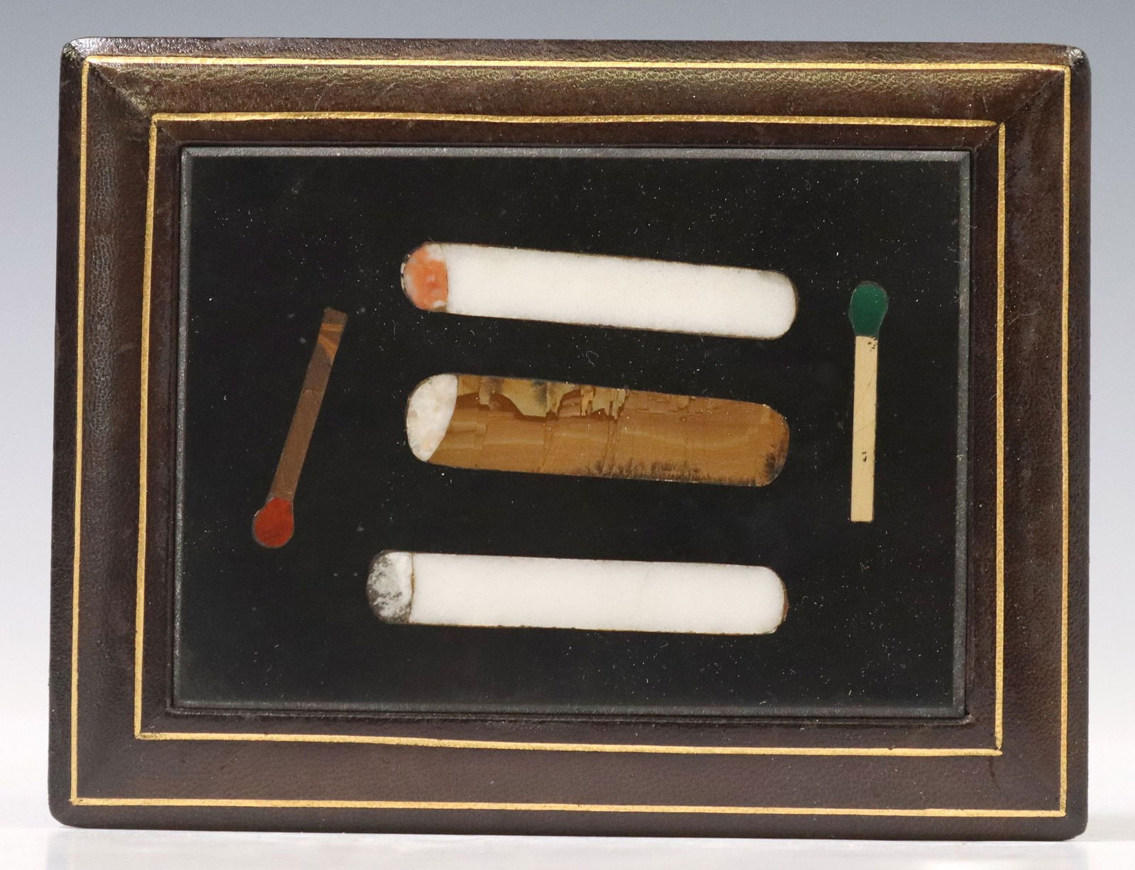 ITALIAN PARCEL GILT LEATHER & PIETRA DURA SMOKER'S BOX (1 of 7)