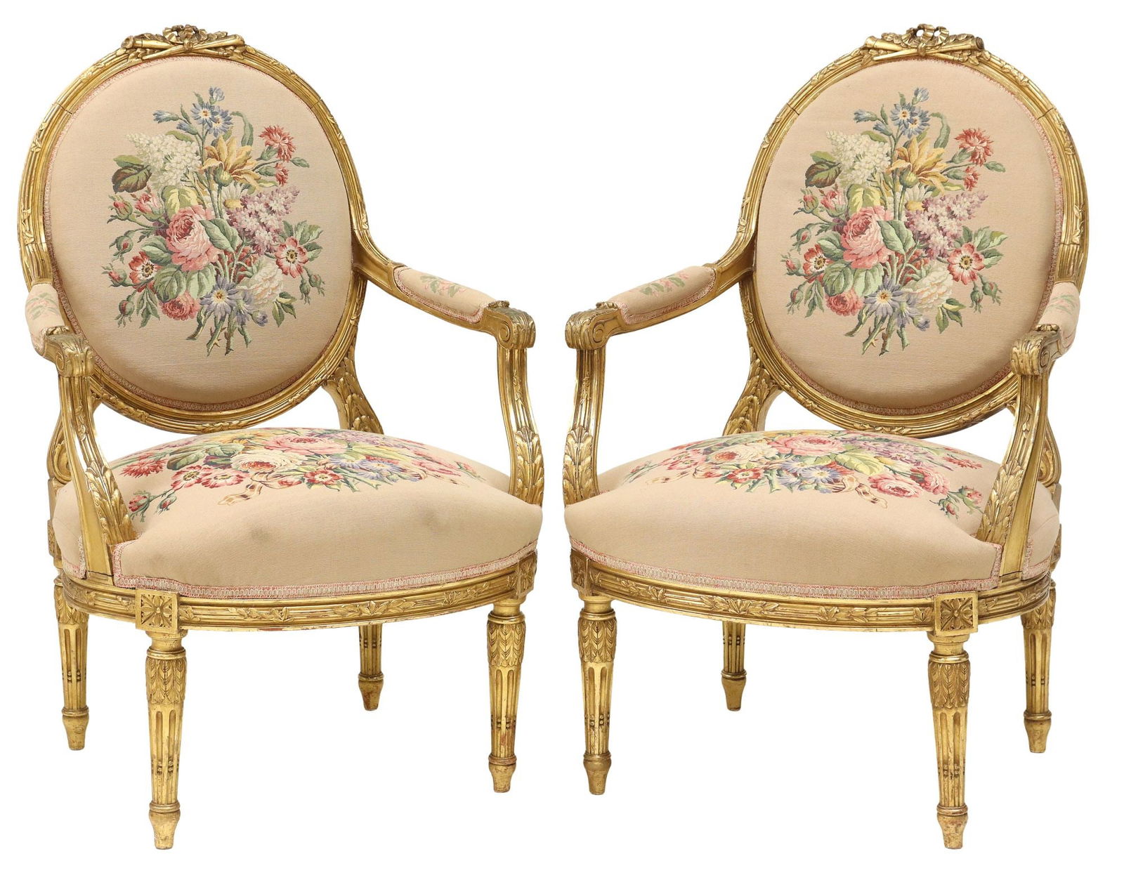(2) FRENCH LOUIS XVI STYLE GILTWOOD FAUTEUILS (1 of 5)