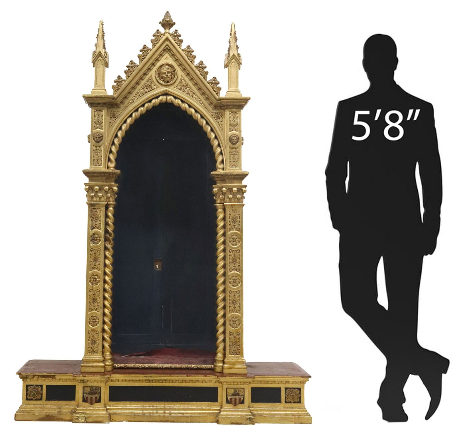 FRENCH GOTHIC REVIVAL CARVED GILTWOOD ALTAR CABINET CAPILLA, 71"H (1 of 7)