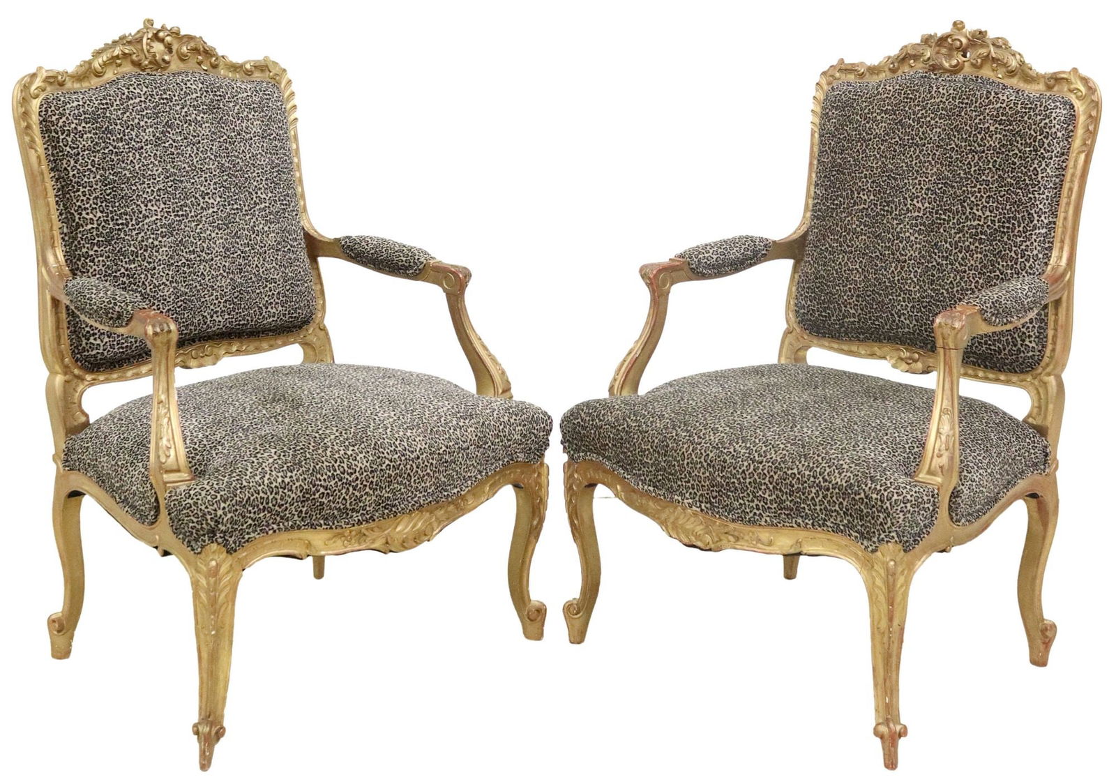 (2) FRENCH LOUIS XV STYLE CUSTOM LEOPARD UPHOLSTERED FAUTEUILS (1 of 3)