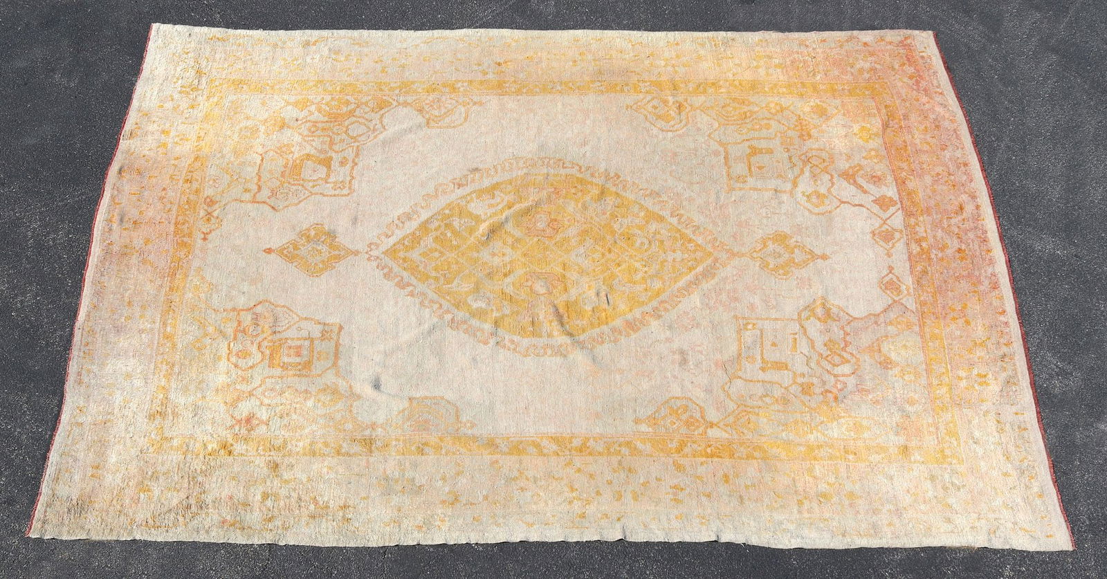 HAND-TIED TURKISH OUSHAK ANGORA WOOL RUG, 13'5" X 10'11" (1 of 3)