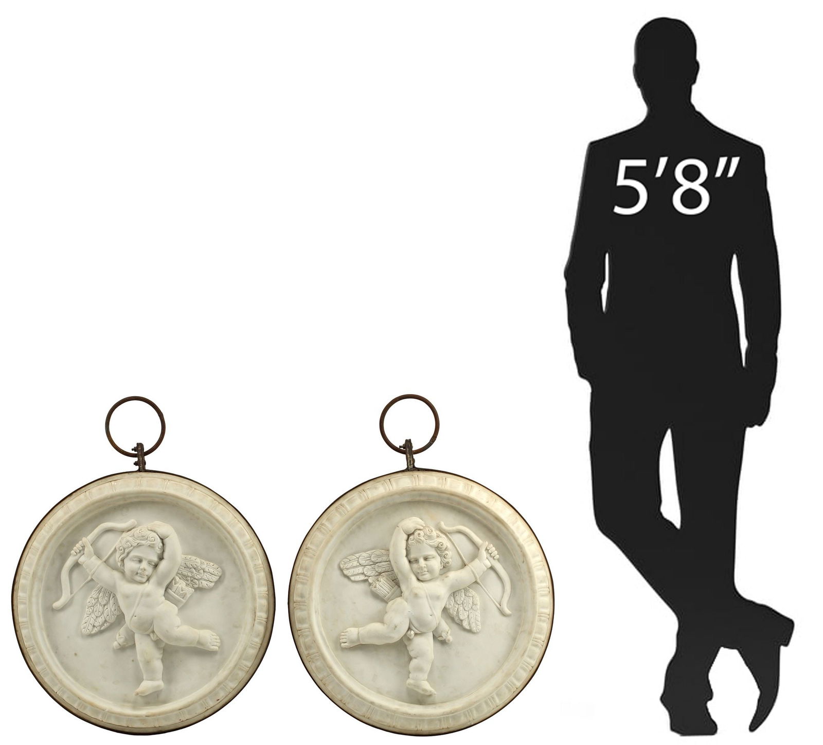 (2) LARGE RENAISSANCE STYLE CARVED MARBLE CHERUB RELIEF PLAQUES, 28"DIAM (1 of 6)