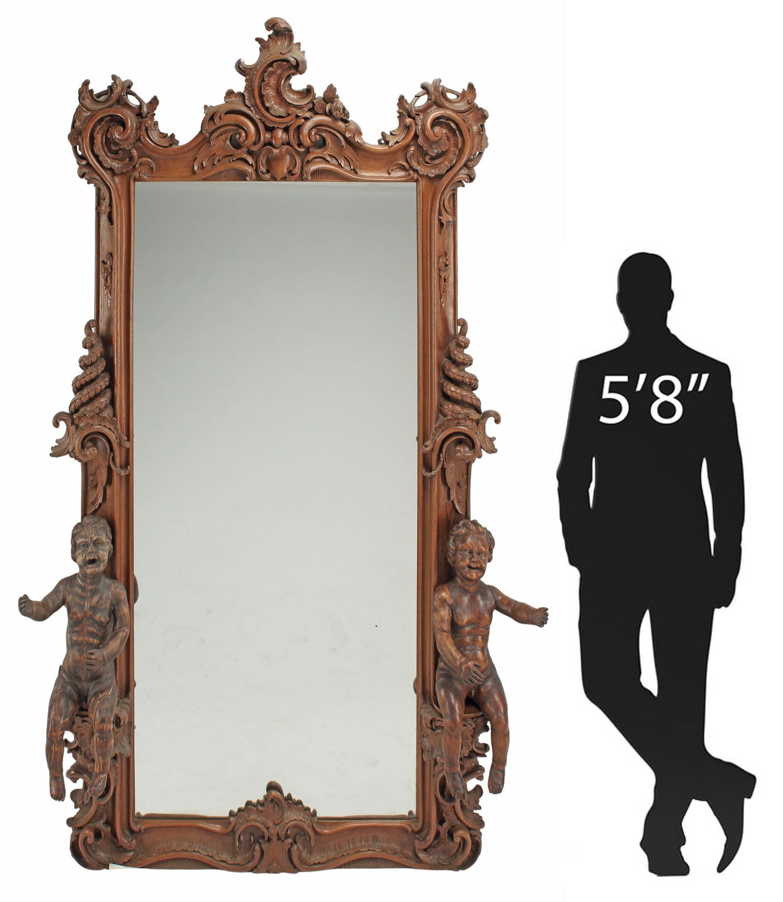 MONUMENTAL ITALIAN LOUIS XV STYLE CARVED OAK 'PUTTI' MIRROR, 19THC., 97"H (1 of 7)