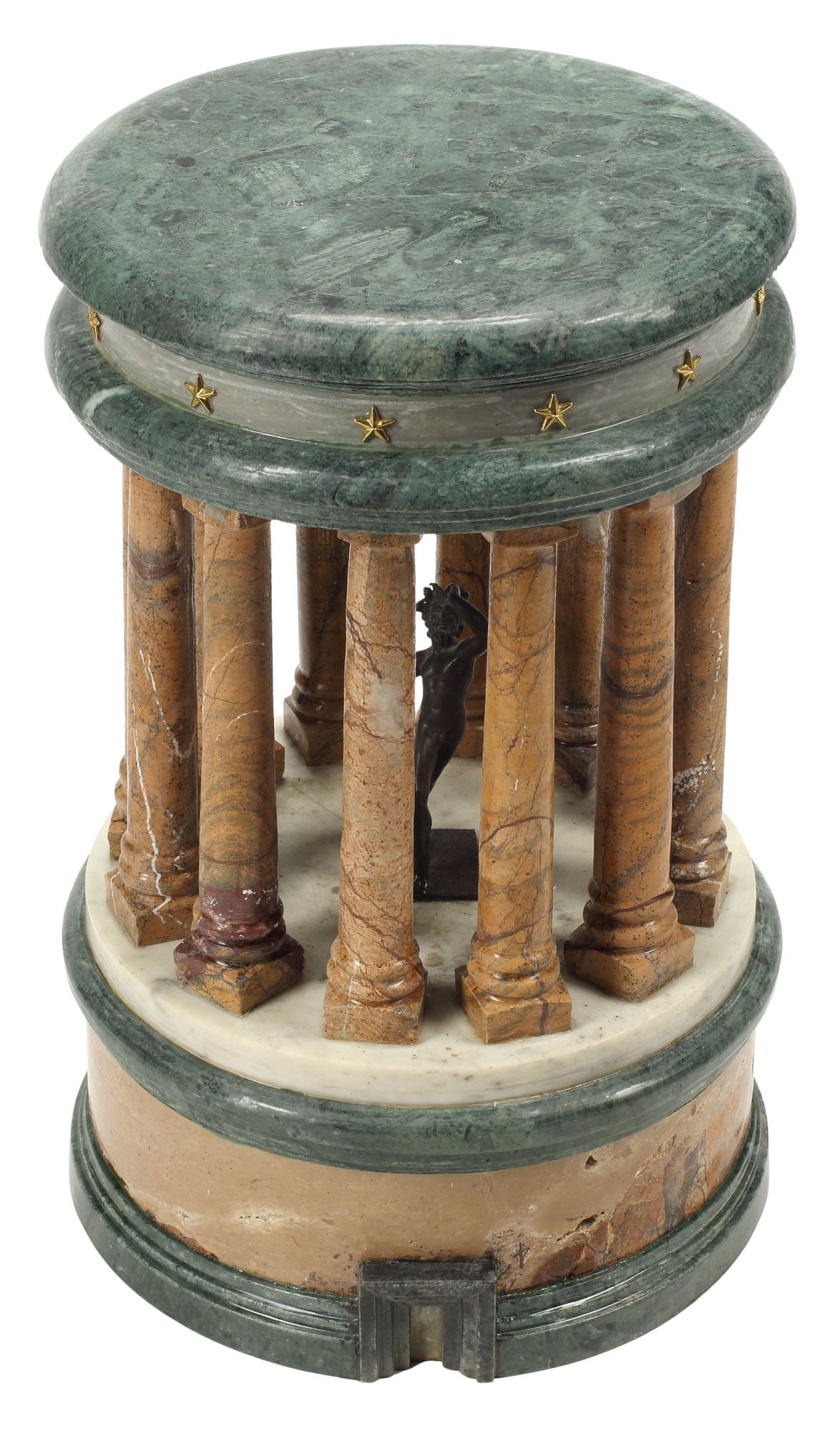GRAND TOUR STYLE MINIATURE MARBLE TEMPLE WITH BRONZE STATUE (1 of 4)