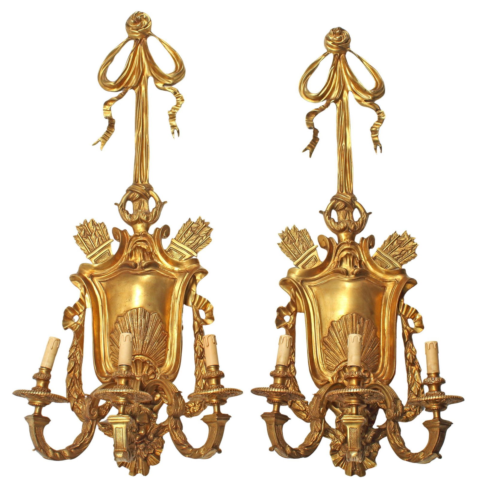 (2) MONUMENTAL REGENCE STYLE 3-LT ORMOLU SCONCES, 47"H (1 of 5)