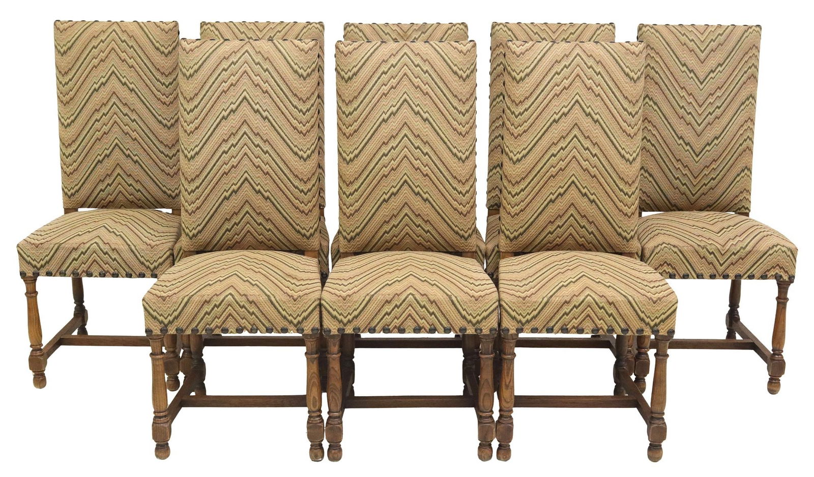 (8) FRENCH LOUIS XIV STYLE UPHOLSTERED OAK HIGHBACK CHAIRS (1 of 3)