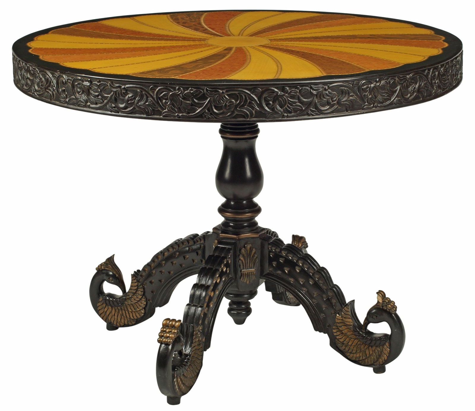 ANGLO-INDIAN SPECIMEN WOOD INLAID EBONIZED PEDESTAL TABLE (1 of 5)