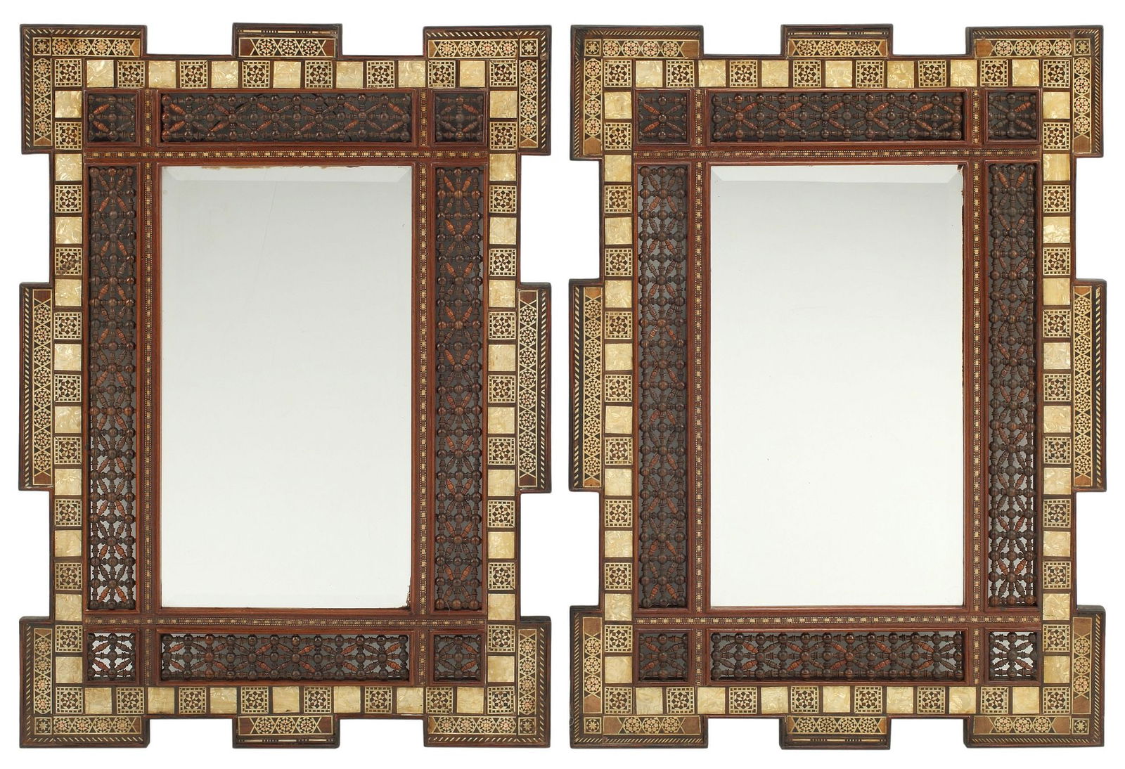 (2) IBERIAN STYLE INLAID RECTANGULAR BEVELED WALL MIRRORS (1 of 4)