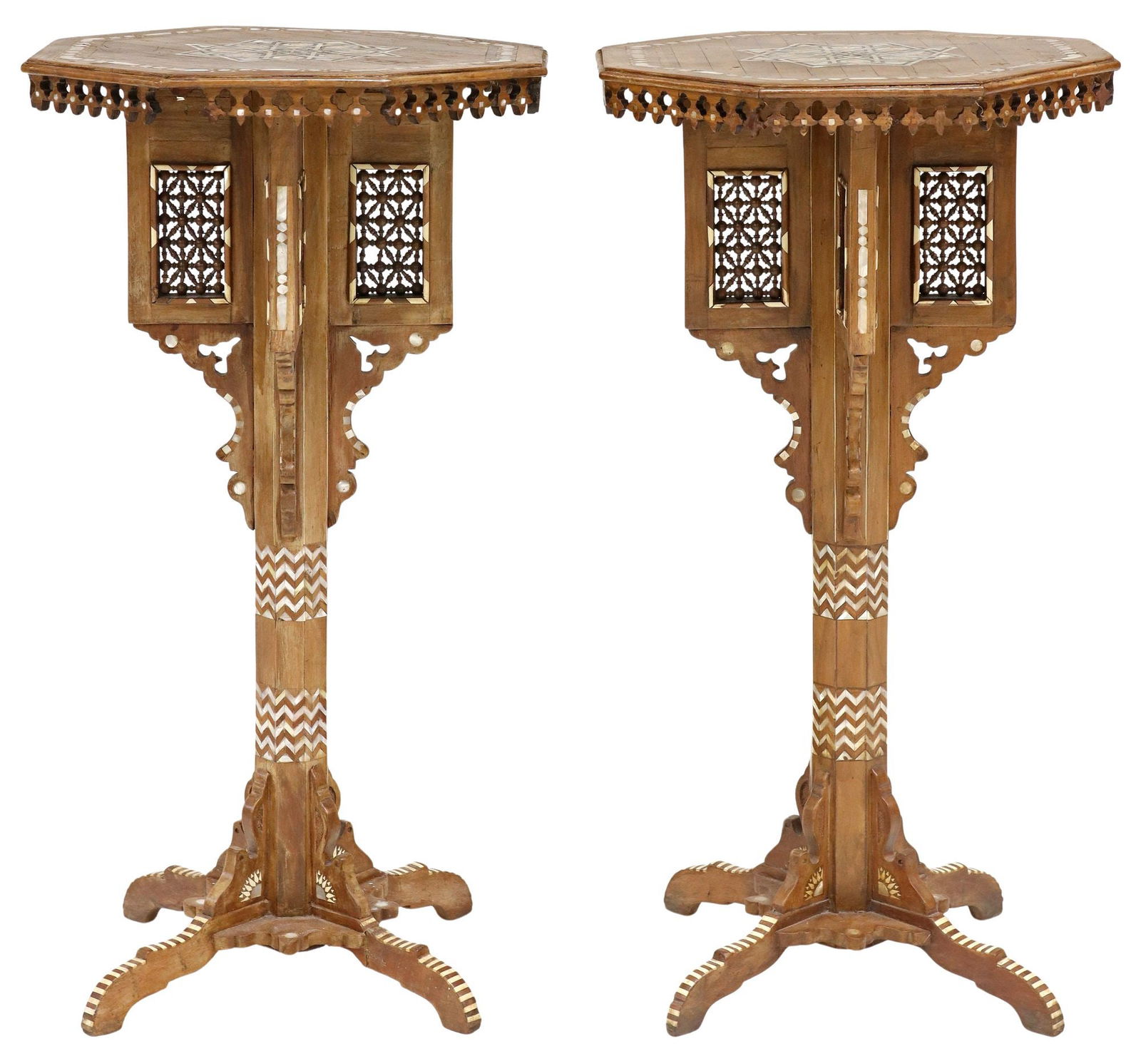 (2) MOORISH STYLE SHELL INLAID OCTAGONAL SIDE TABLES (1 of 5)