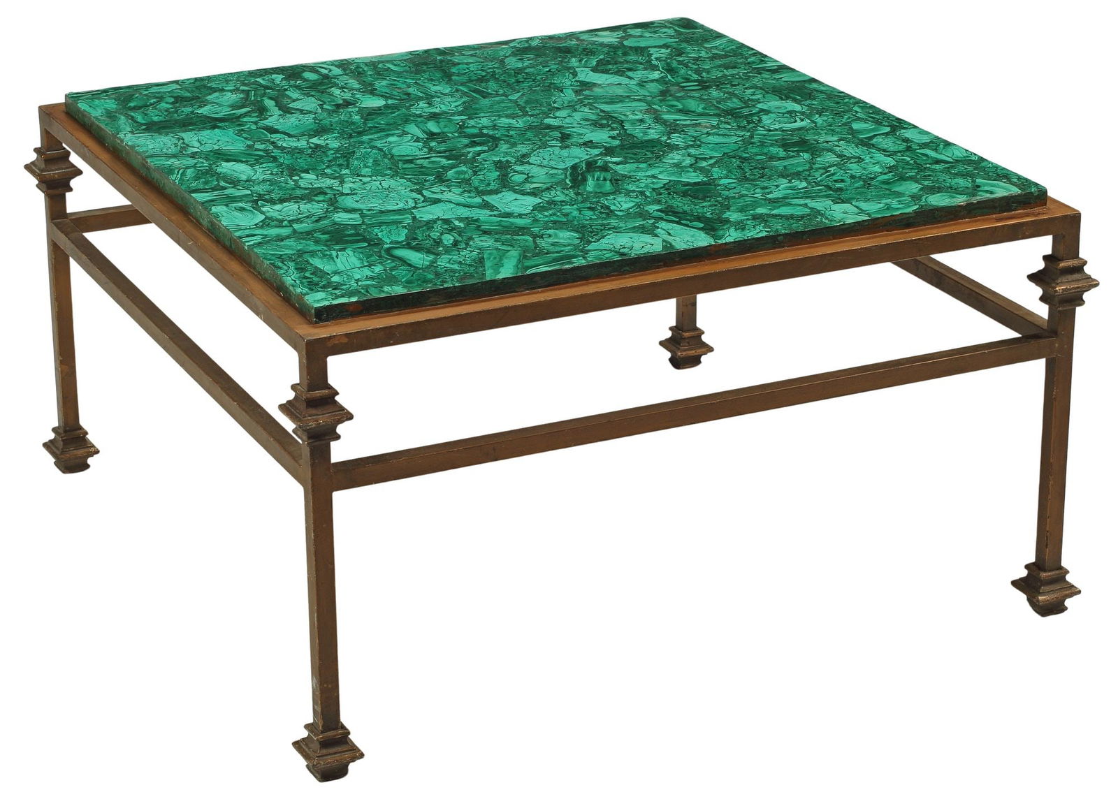 MODERN TESSELLATED MALACHITE-TOP GILT METAL COFFEE TABLE (1 of 3)