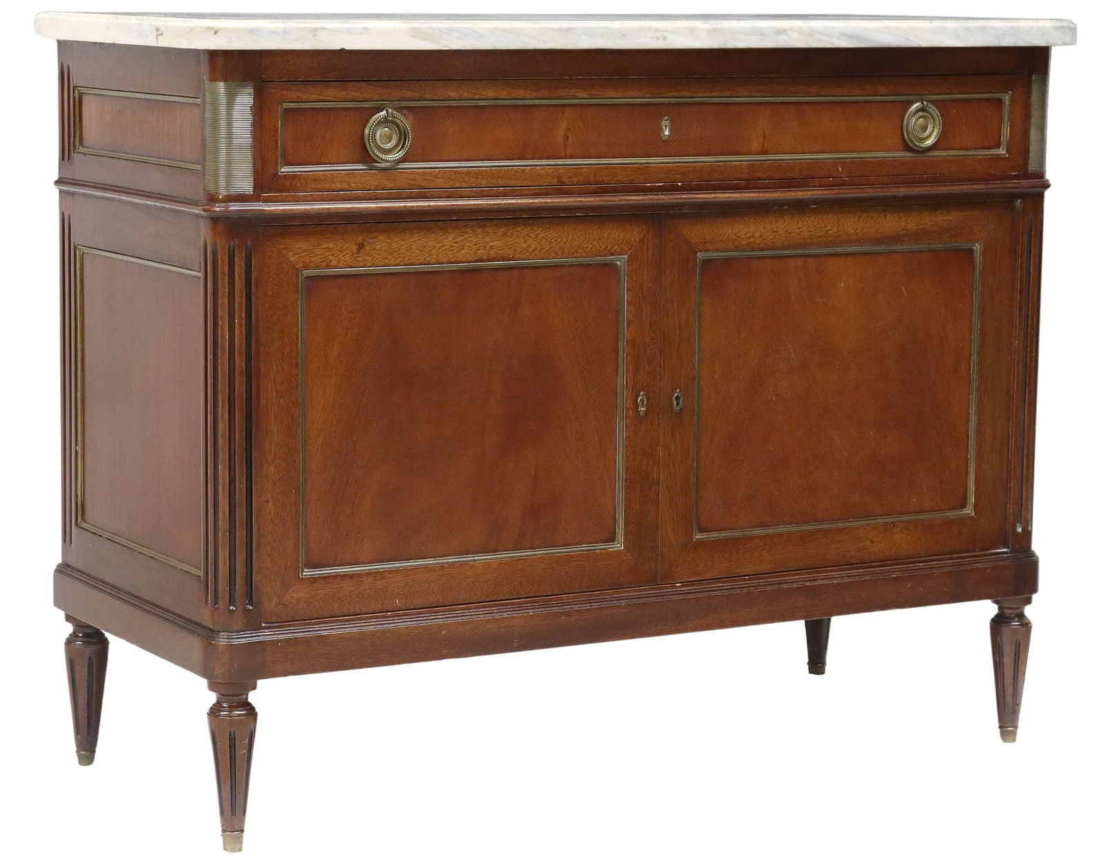 FRENCH LOUIS XVI STYLE MARBLE-TOP MAHOGANY SIDEBOARD (1 of 6)