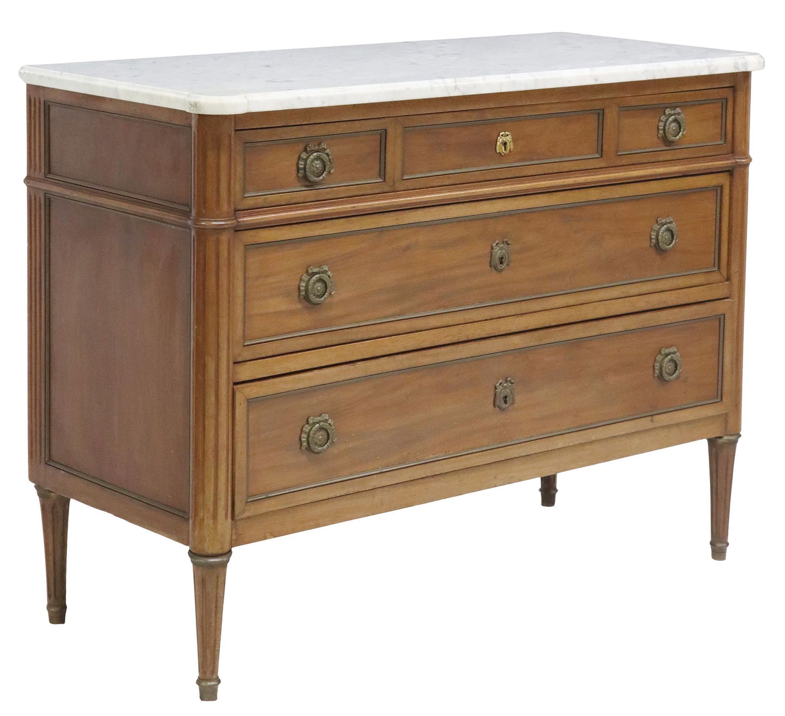FRENCH LOUIS XVI STYLE MARBLE-TOP MAHOGANY COMMODE (1 of 5)