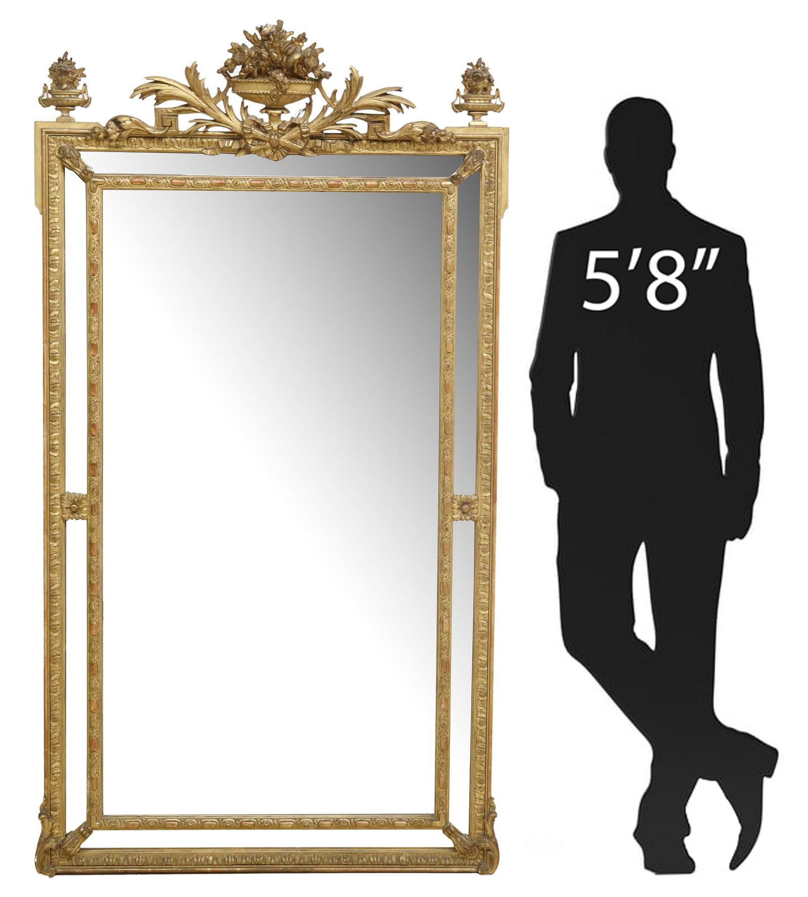 LARGE FRENCH LOUIS XVI STYLE GILTWOOD CUSHION MIRROR, 72.5" X 42" (1 of 4)