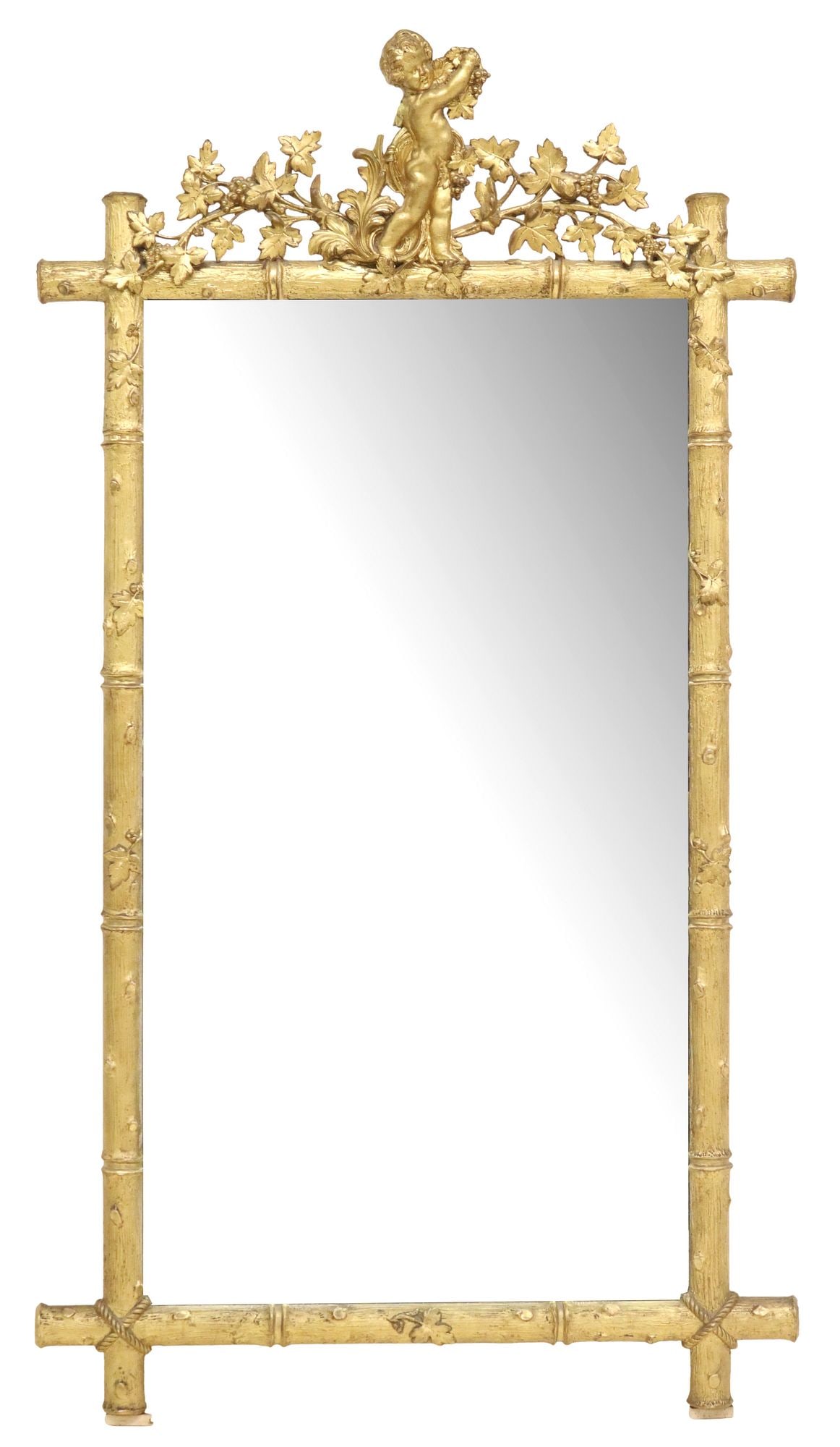 FRENCH FAUX BAMBOO GILT PAINTED CHERUB WALL MIRROR (1 of 3)