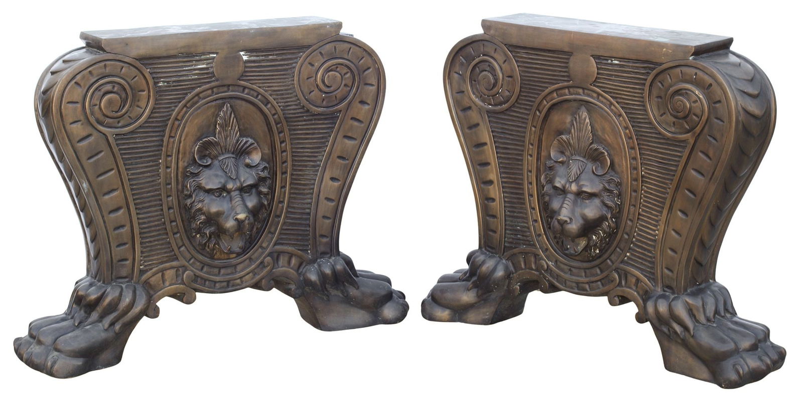 (2) RENAISSANCE STYLE PATINATED BRONZE LION MASK TABLE BASES (1 of 6)