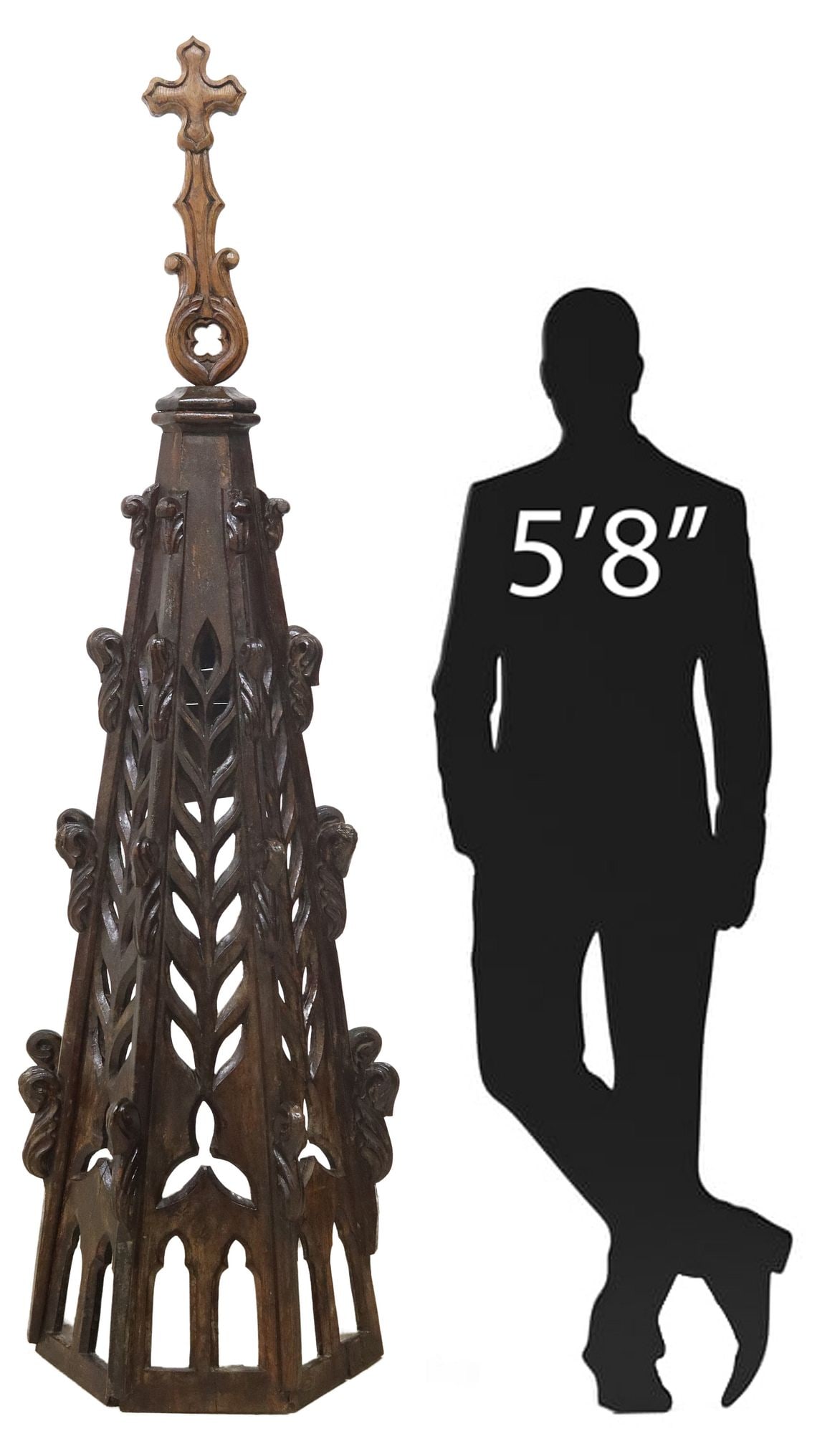 LARGE FRENCH GOTHIC REVIVAL CARVED WOOD ARCHITECTURAL SPIRE, 86"H (1 of 4)