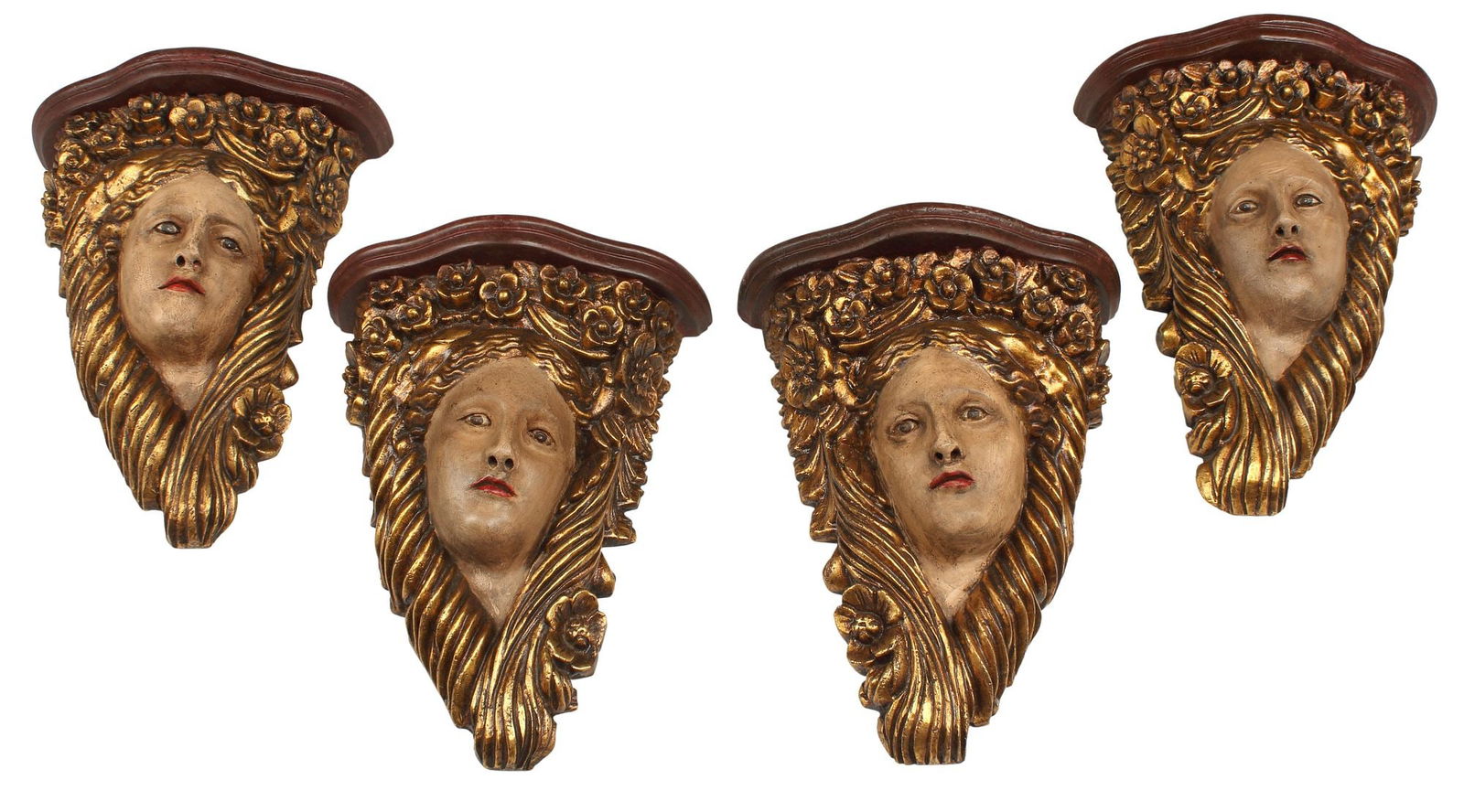 (4) PARCEL-GILT & PAINT DECORATED FIGURAL MASK WALL BRACKETS (1 of 6)