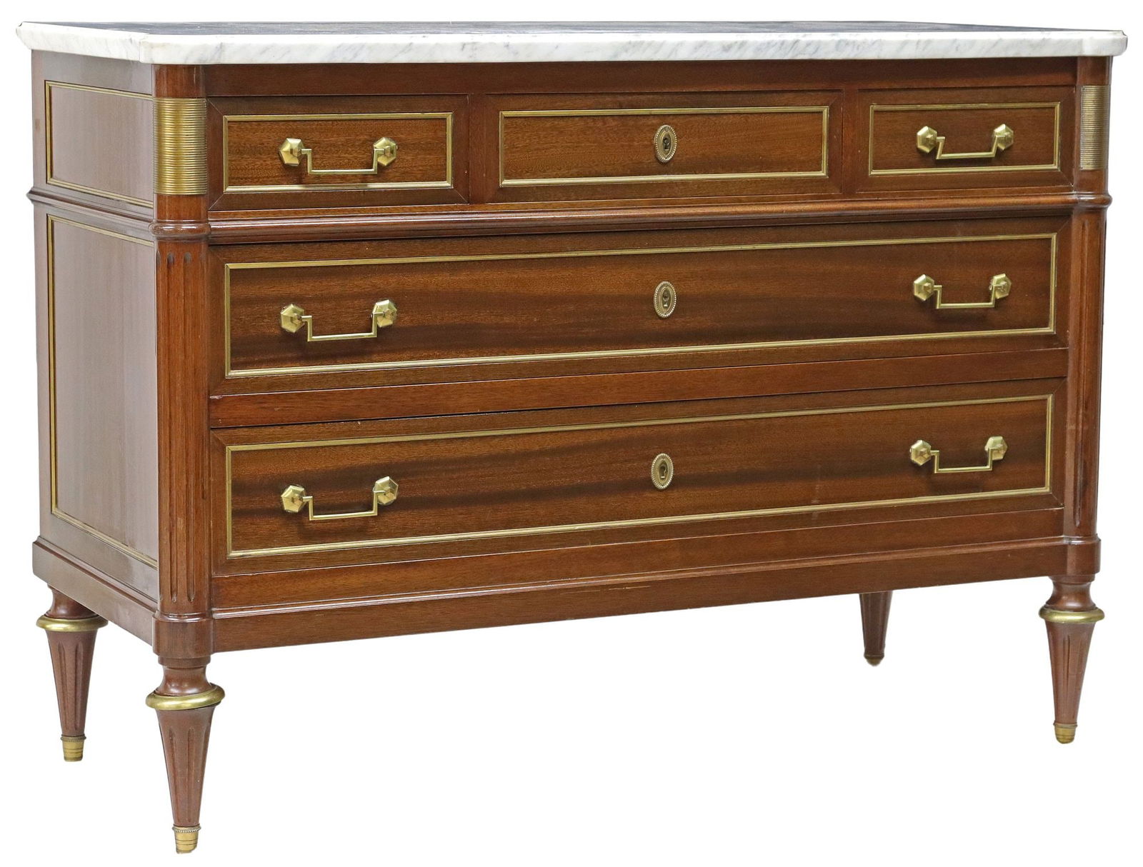 FRENCH LOUIS XVI STYLE MARBLE-TOP MAHOGANY COMMODE (1 of 5)