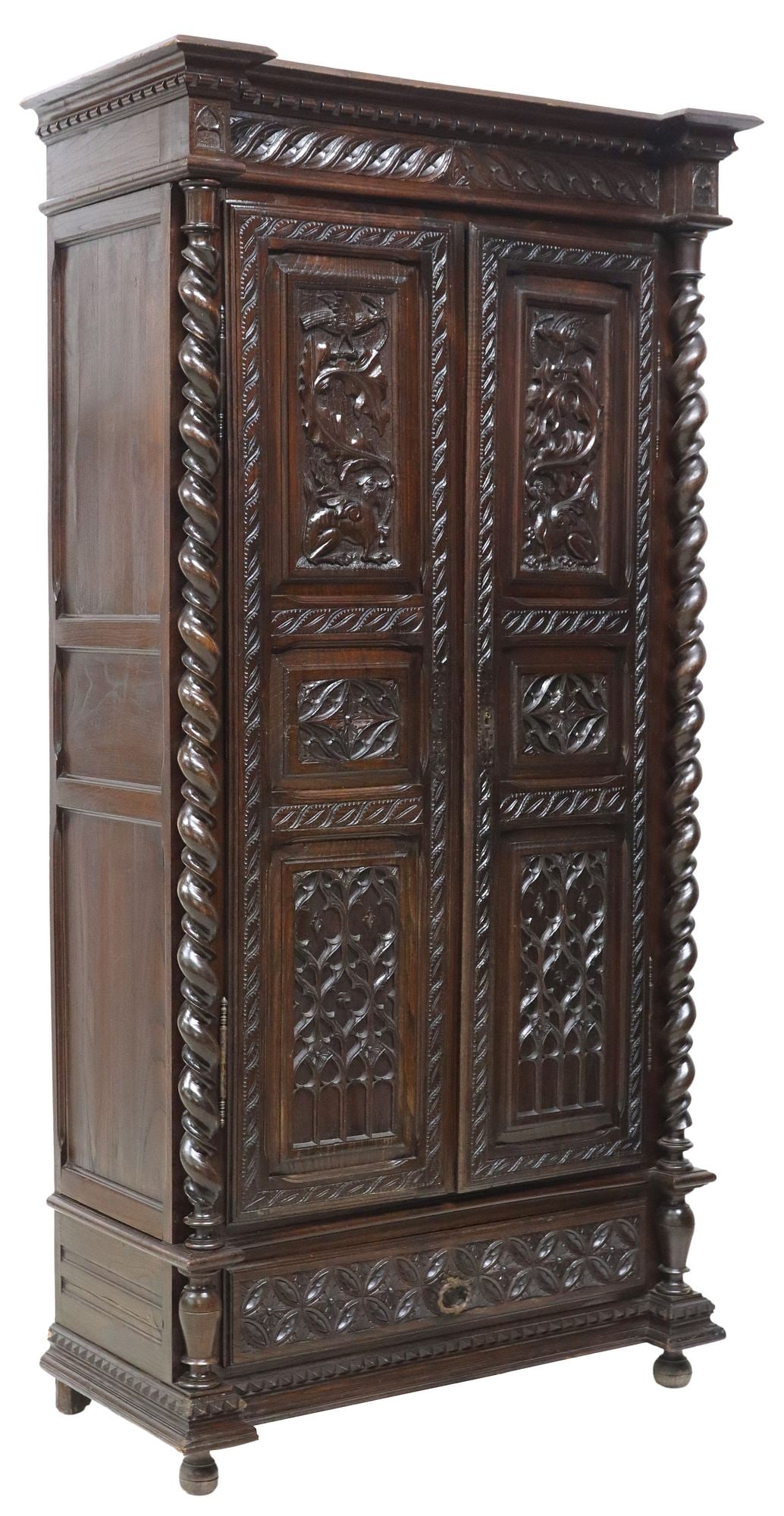 FRENCH GOTHIC REVIVAL CARVED OAK ARMOIRE (1 of 7)