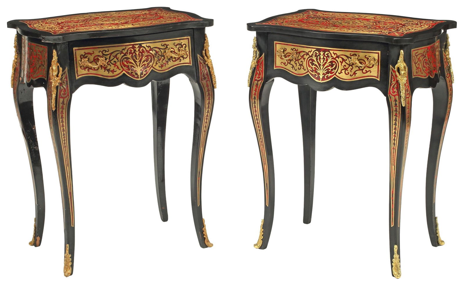 (2) LOUIS XV STYLE BRASS INLAID EBONIZED SIDE TABLES (1 of 5)