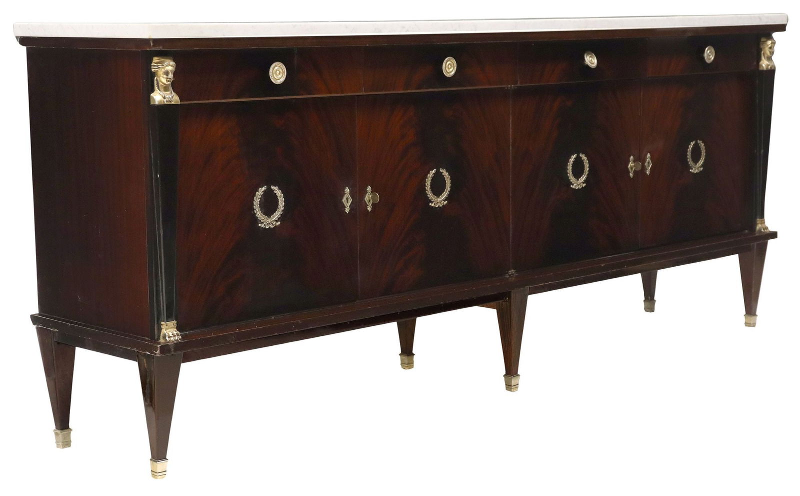 FRENCH EMPIRE STYLE MARBLE-TOP LACQUERED SIDEBOARD (1 of 7)
