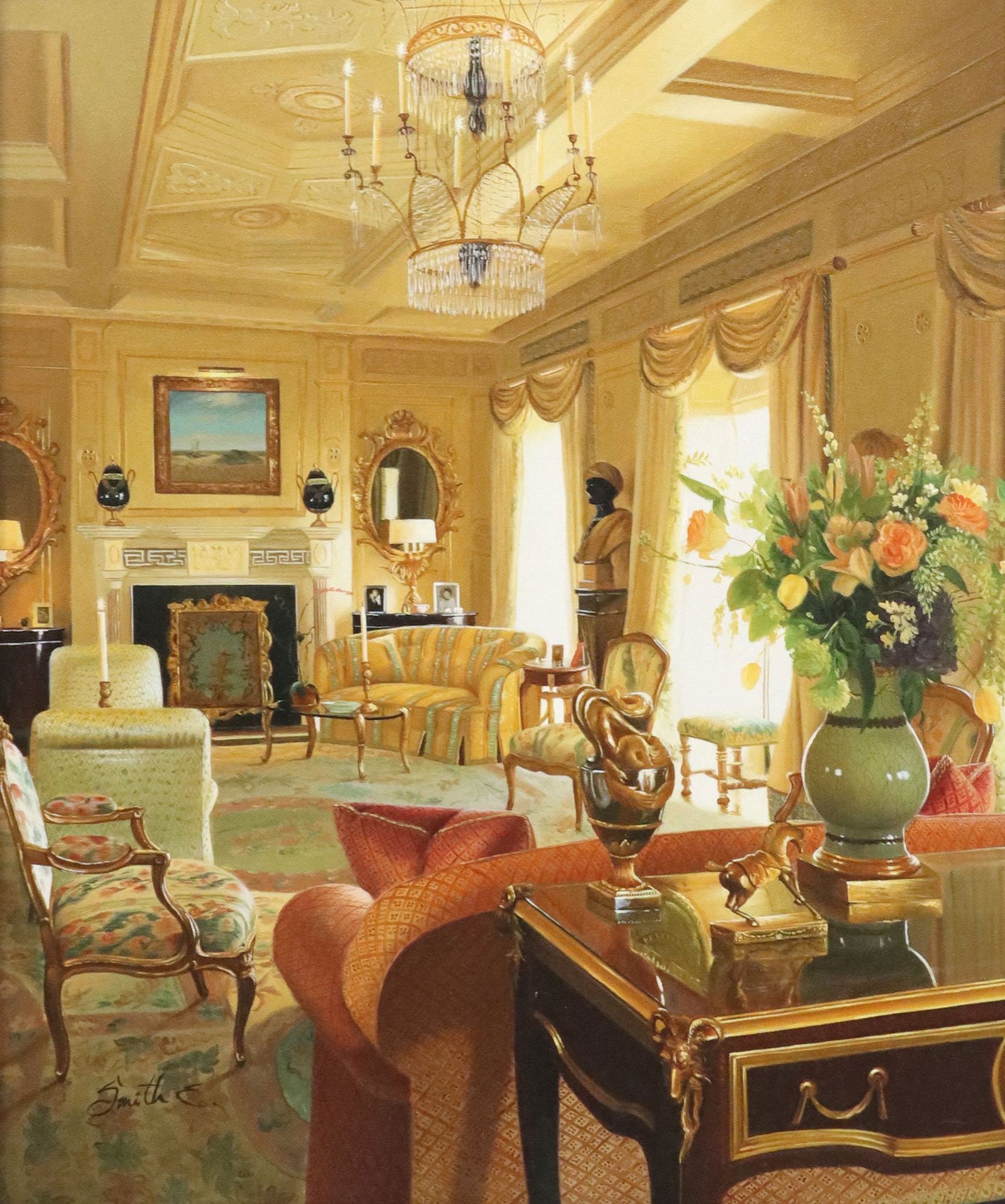 SIGNED ACRYLIC ON CANVAS PAINTING INTERIOR PARLOR (1 of 4)