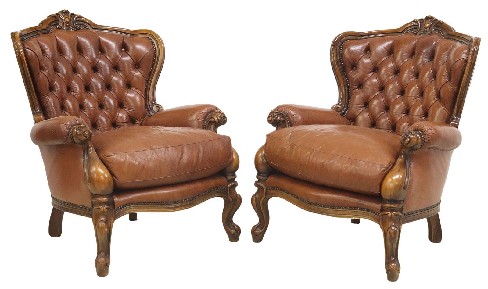 (2) LOUIS XV STYLE BUTTON-TUFTED UPHOLSTERED ARMCHAIRS (1 of 3)