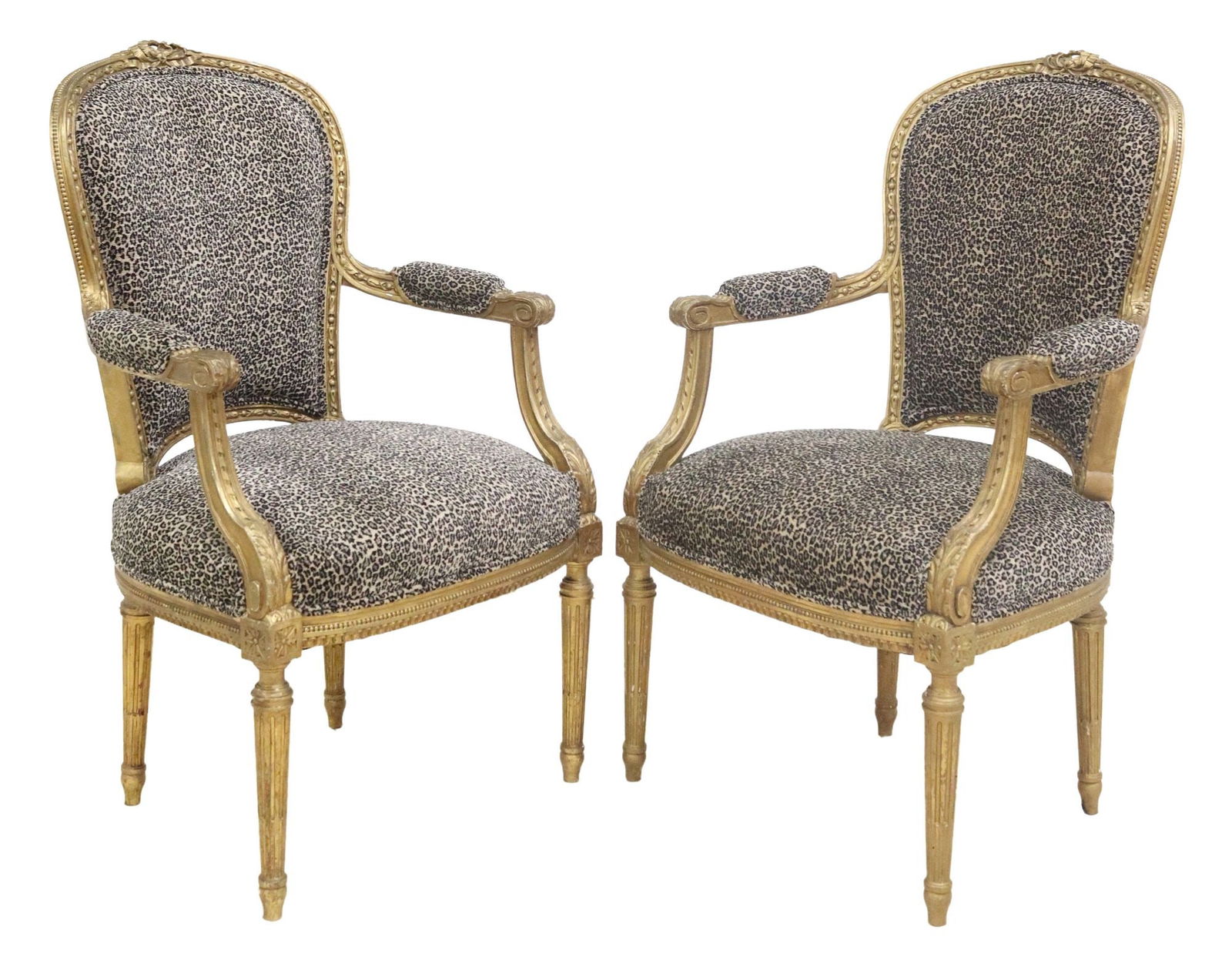 (2) FRENCH LOUIS XVI STYLE CUSTOM LEOPARD UPHOLSTERED FAUTEUILS (1 of 3)