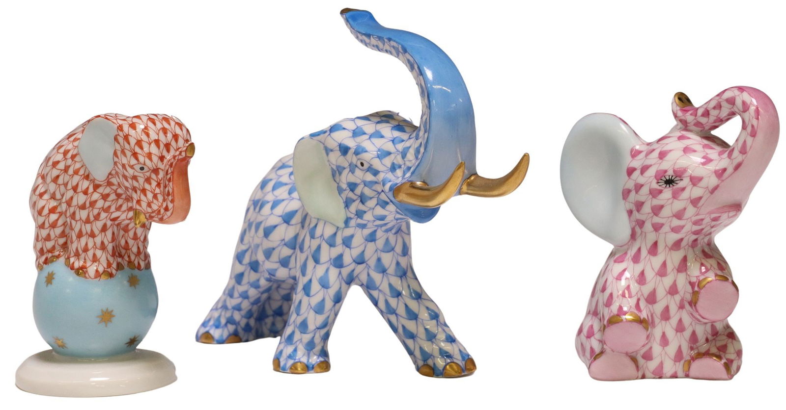 (3) HEREND HAND-PAINTED PORCELAIN ELEPHANT FIGURES (1 of 6)