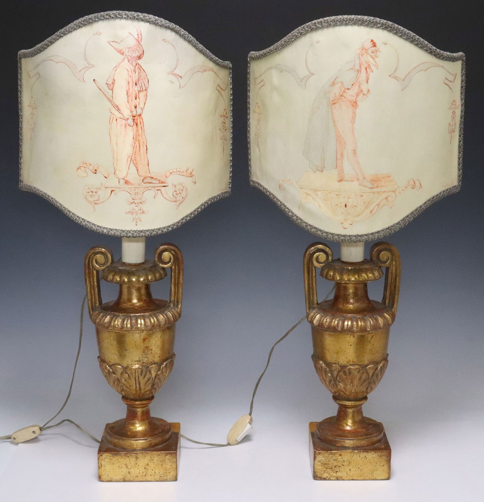 (2) ITALIAN PARCEL GILT URN-FORM 1-LT TABLE LAMPS WITH PAINTED SHADES (1 of 3)