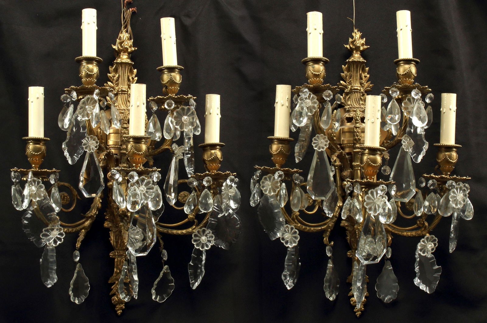 (2) LOUIS XVI STYLE ORMOLU & CRYSTAL 5-LIGHT WALL SCONCES (1 of 5)