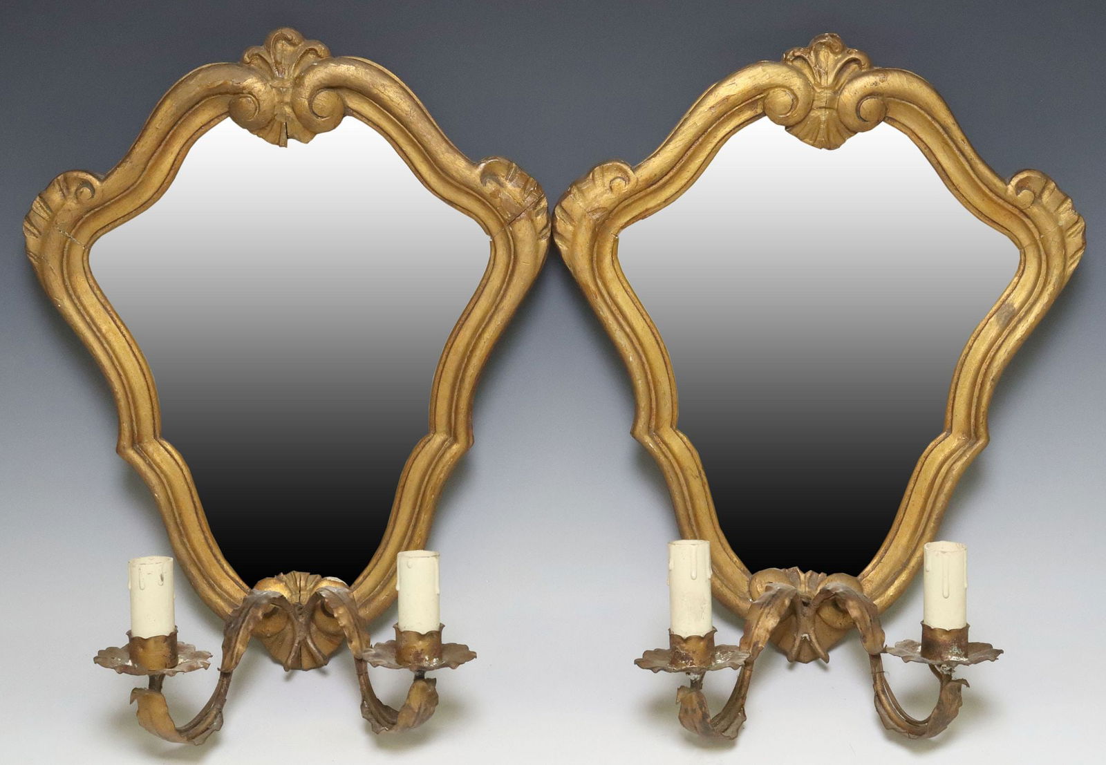 (2) LOUIS XV STYLE GILT PAINTED 2-LT MIRRORED WALL SCONCES (1 of 4)