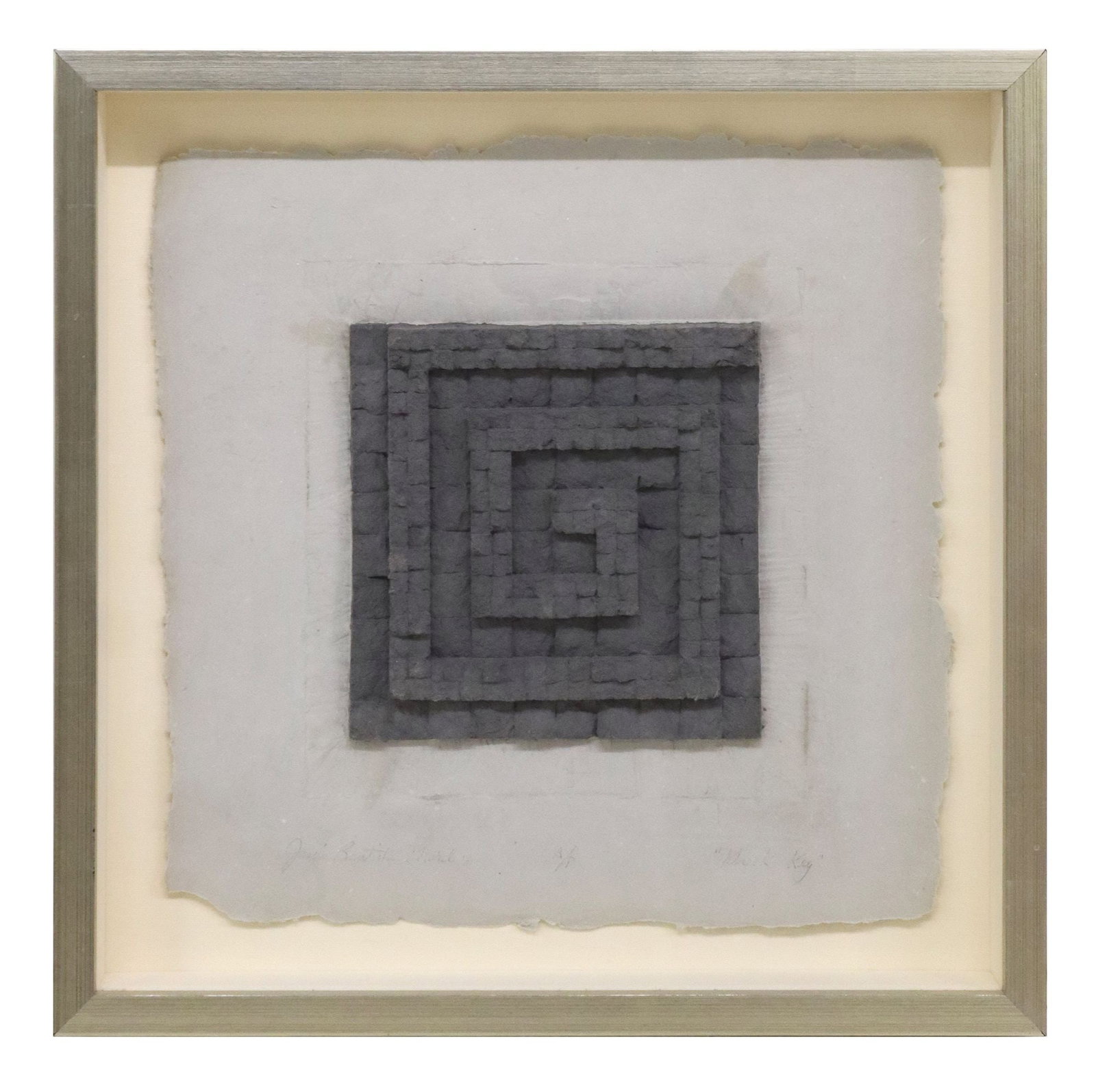 JESUS BAUTISTA MOROLES (TX, 1950-2015) PAPER RELIEF SCULPTURE, 'GREEK KEY': Framed paper relief sculpture, "Greek Key," signed lower left Jesus Bautista Moroles (Texas, 1950-2015), numbered A/P (artist's proof), titled lower right, sight: approx 21.5"h, 22&