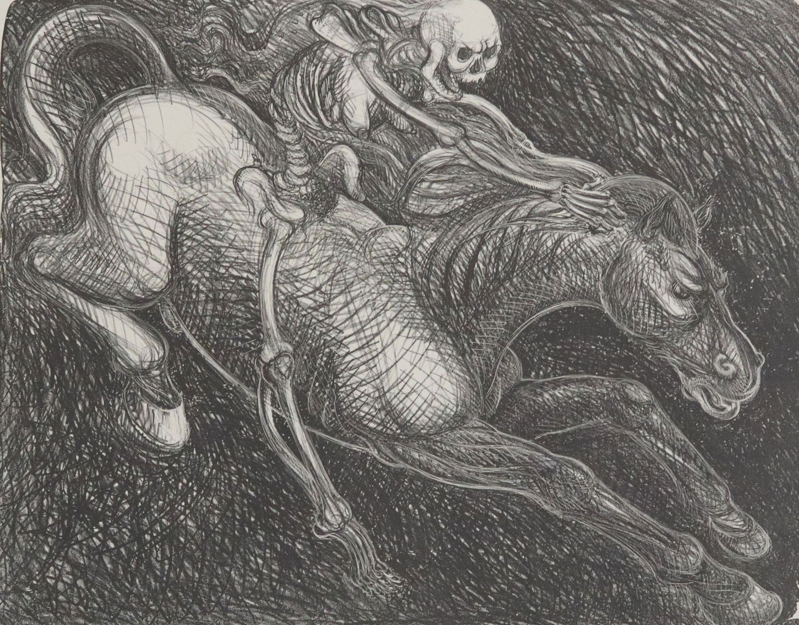 LUIS JIMENEZ (1940-2006) LITHOGRAPH 'A GALOPE' 1993: Unframed lithograph on BFK Rives paper, "A Galope," signed lower right, Luis Alfonso Jimenez Jr. (American, 1940-2006), dated [19]93, numbered 32/ 46, embossed blindstamp A *anchor*, image: