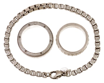 (3) ESTATE MEN'S TIFFANY & CO. STERLING RINGS & VENETIAN LINK BRACELET