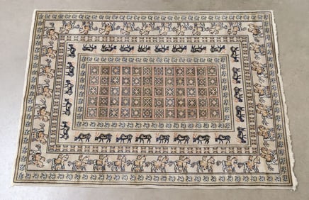 MACHINE-WOVEN PAZYRYK-TYPE PATTERN RUG, 6'0" X 4'6"