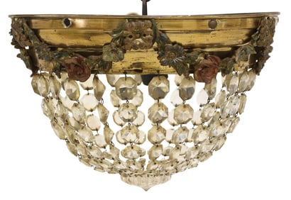ITALIAN GILT METAL & BEADED CRYSTAL CANOPY 1-LIGHT CEILING LAMP
