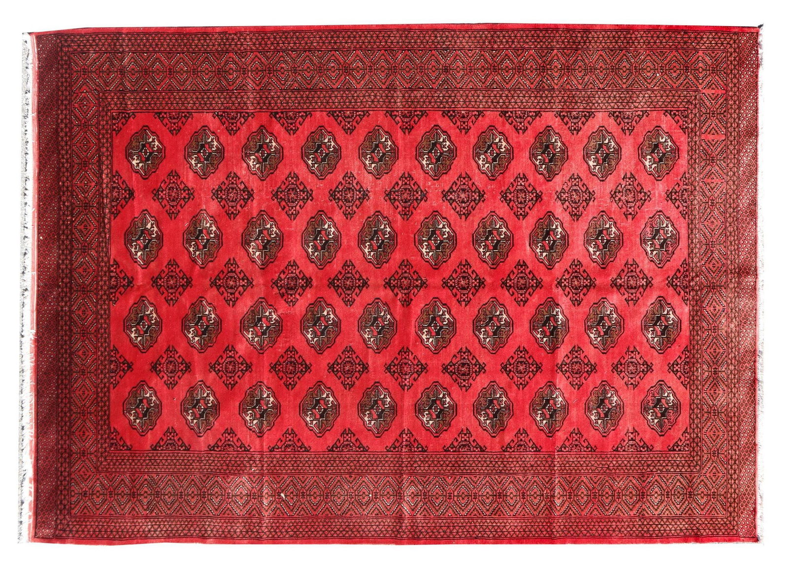 HAND-TIED PERSIAN TURKOMAN RUG, 9'1" X 6'8.75": Hand-tied Persian Turkoman rug, approx 9'1"l, 6'8.75"w **Please Note: All of the rugs offered in this auction would likely benefit from a professional cleaning. Estate rugs may show 