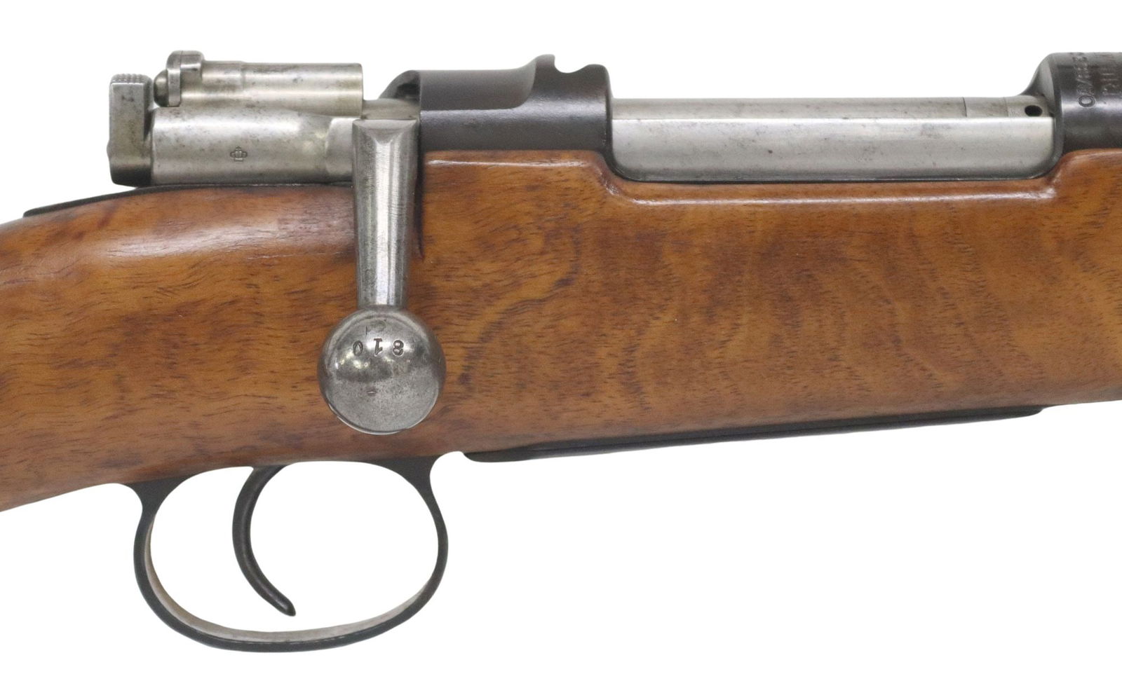 SWEDISH M1894 CARBINE, SPORTER. 6.5MM: Swedish Model 1894 Mauser Carbine, bolt action, 6.5 x35mm caliber, 17.3/8" barrel, fixed front sight, adjustable rear sight the receiver ring with the Swedish crest and "Carl Gustafs Stads,