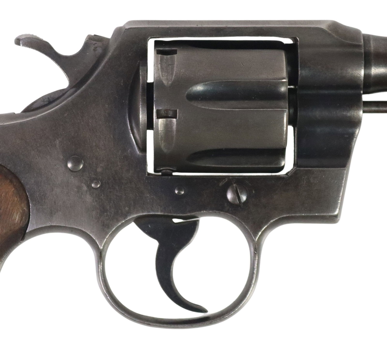 COLT OFFICIAL POLICE REVOLVER, .38SPL CALIBER, TEXAS PRISON: Colt Official Police Revolver, Mfg. 1964, double action, .38Spl. caliber, 4" barrel, blade front sight, six round fluted swingout cylinder, Rampant Colt at left frame, Colt logo wood grips, 