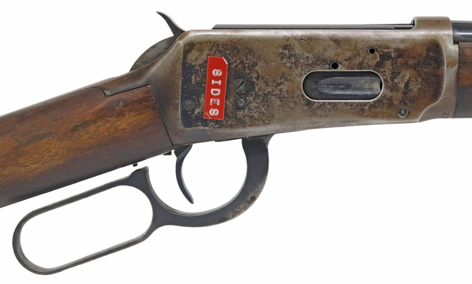 WINCHESTER 94 RIFLE, .30-30 CALIBER, TEXAS PRISON: Winchester Model 94 Rifle, mfg. 1960, lever action, .30-30 caliber, 20" barrel over the tubular magazine, ramp front sight, rear sight, walnut stock, steel butt plate, wood with some scars,&