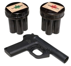 (3) H&K FLARE GUN & GERMAN WWII FLARE CANISTERS