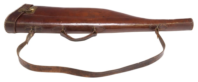 ENGLISH LEG OF MUTTON PATINATED BROWN LEATHER GUN CASE