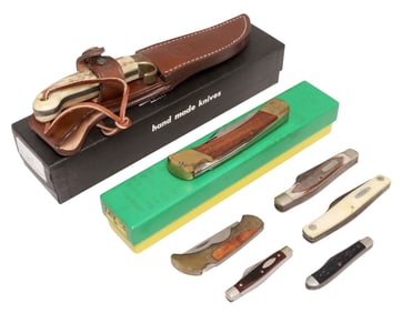 (7) HUNTING & POCKET KNIVES, PUMA 'GAME WARDEN,' OLSEN, CASE & OTHER