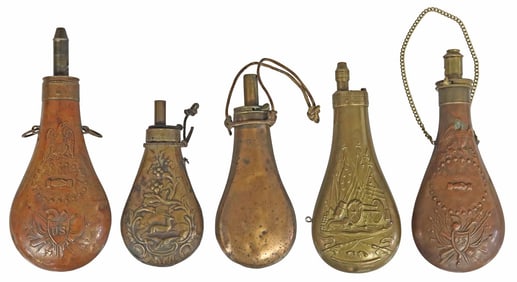 ANTIQUE POWDER FLASKS, COLT WALKER & BATTY CIVIL WAR STYLE